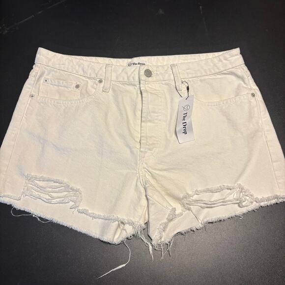 NWT The Drop Cut-Off Shorts Womens Size 31 White Button Fly Distressed - Picture 1 of 7